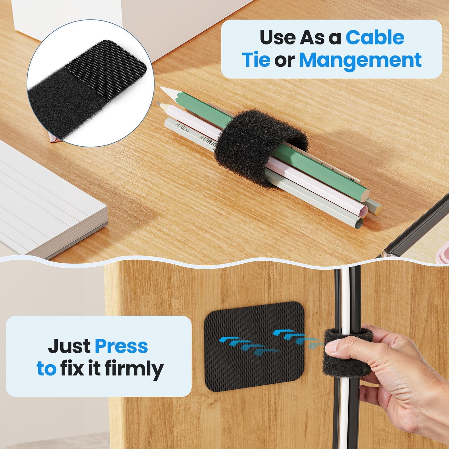 Cable Management Under Desk, ?Up to 15 Cord??Enhanced Wire Holder? Cord Organizer, Adjustable Hook and Loop Cable Ties, Home Office Essentials, Cable