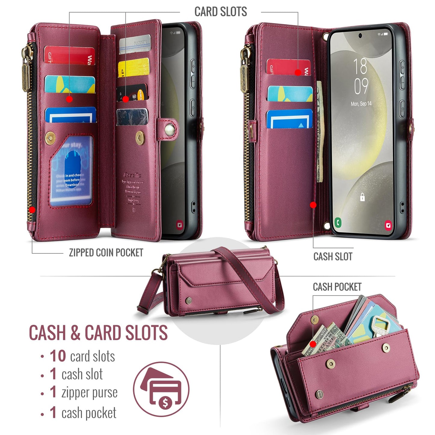 COVO for Samsung S24 Case with RFID Blocking for Samsung Galaxy S24 Wallet Case for Women Men, PU Leather Magnetic Flip Strap Zipper Card Holder Phone