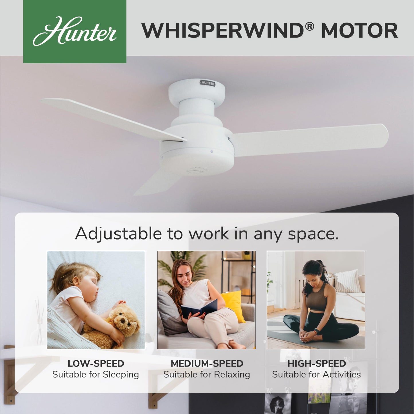 Hunter Presto, Indoor, Ceiling Fan, Wall Control, 44 inch, Matte White