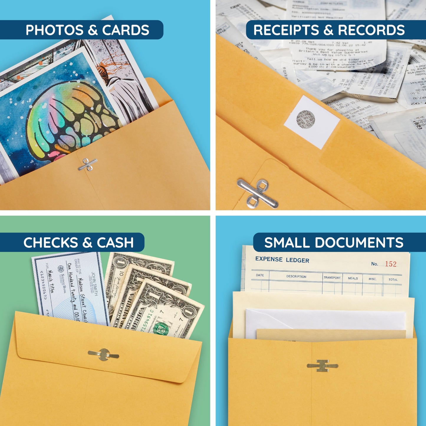 Blue Summit Supplies 100 6" x 9" Kraft Clasp Envelopes, Gummed Seal