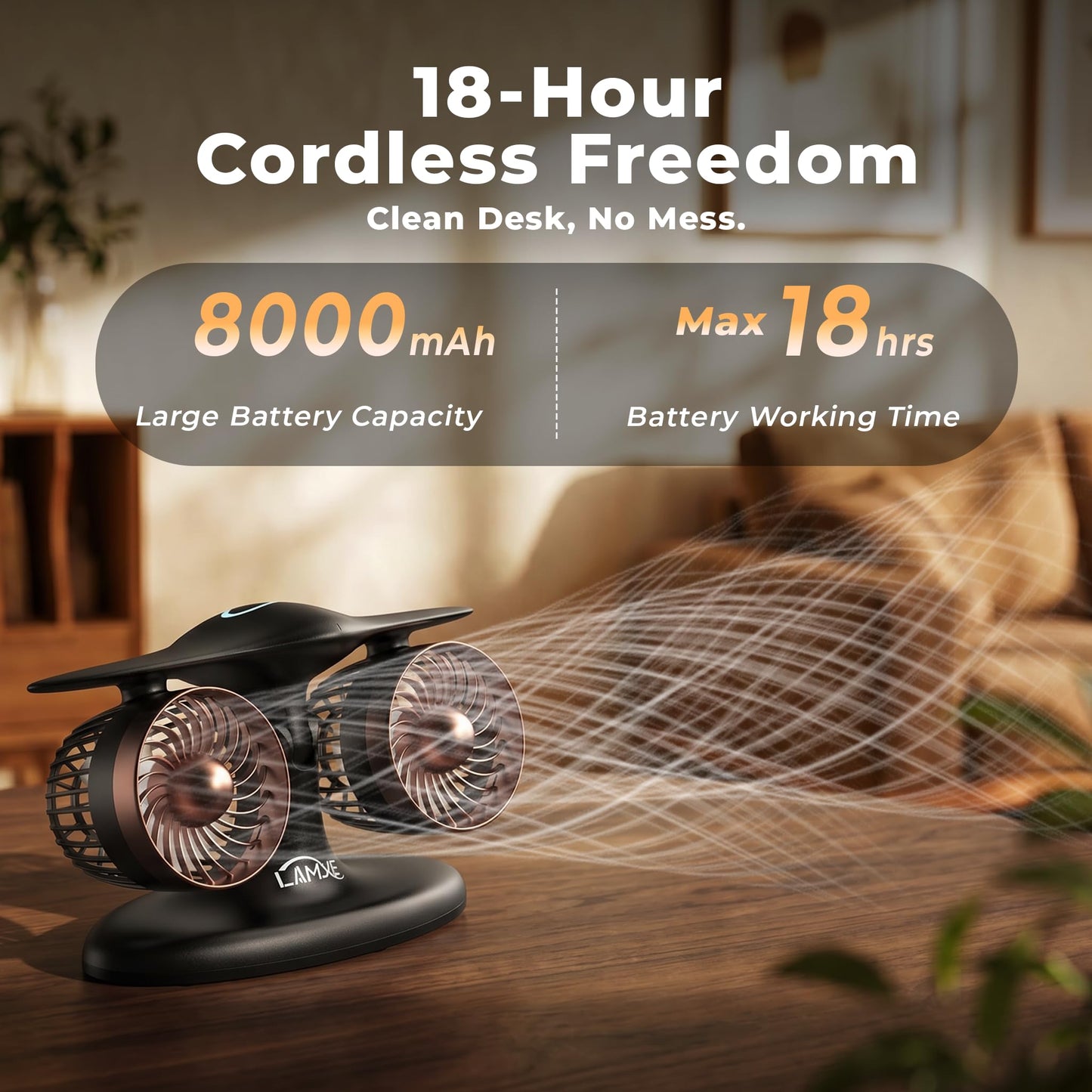 LAMJIE Jet Engine Desk Fan for Office, Rechargeable Table Fan Gift for Men