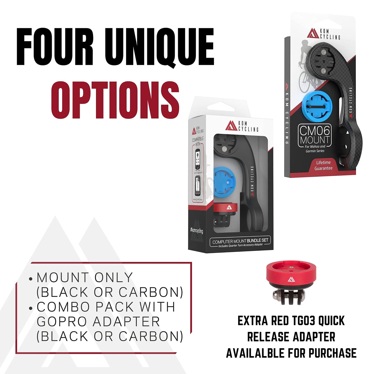 KOM Cycling CM06 Quick Release GoPro Computer Mount for Wahoo and Garmin Bike Computers (Bike Mount Compatible with Edge 1050, Wahoo Ace and Others)