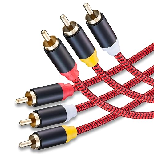 Audio Video RCA Cable 25Ft,3RCA Male to 3RCA Male 24K Gold Plated Composite AV Cable Compatible with Set-Top Box,Speaker,Amplifier,DVD Player