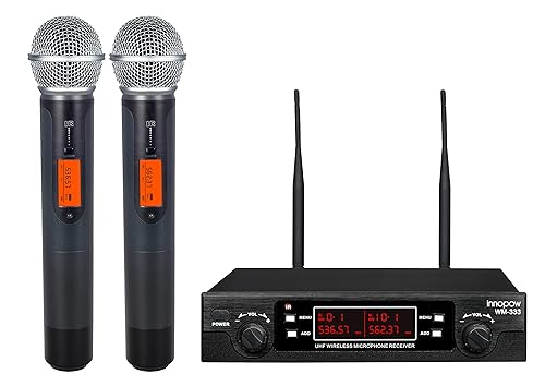 innopow 200-Channel Wireless Microphones System, Dual UHF Metal Cordless Mic Set, Auto Scan, Long Range 200-240Ft,16 Hours Use for Karaoke Singing