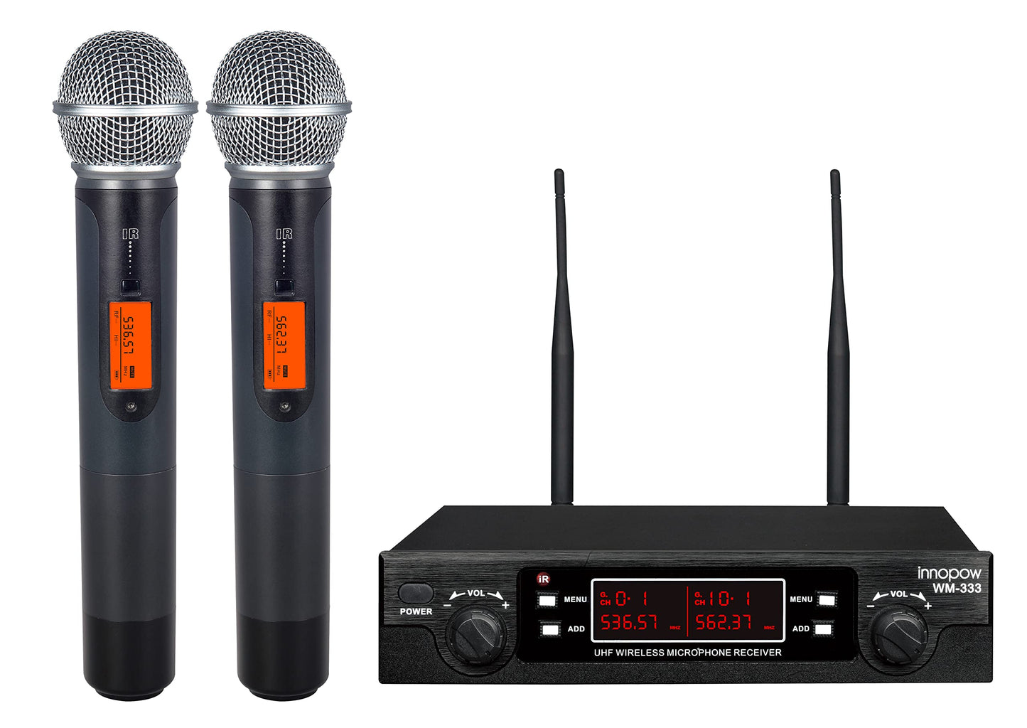 innopow 200-Channel Wireless Microphones System, Dual UHF Metal Cordless Mic Set, Auto Scan, Long Range 200-240Ft,16 Hours Use for Karaoke Singing