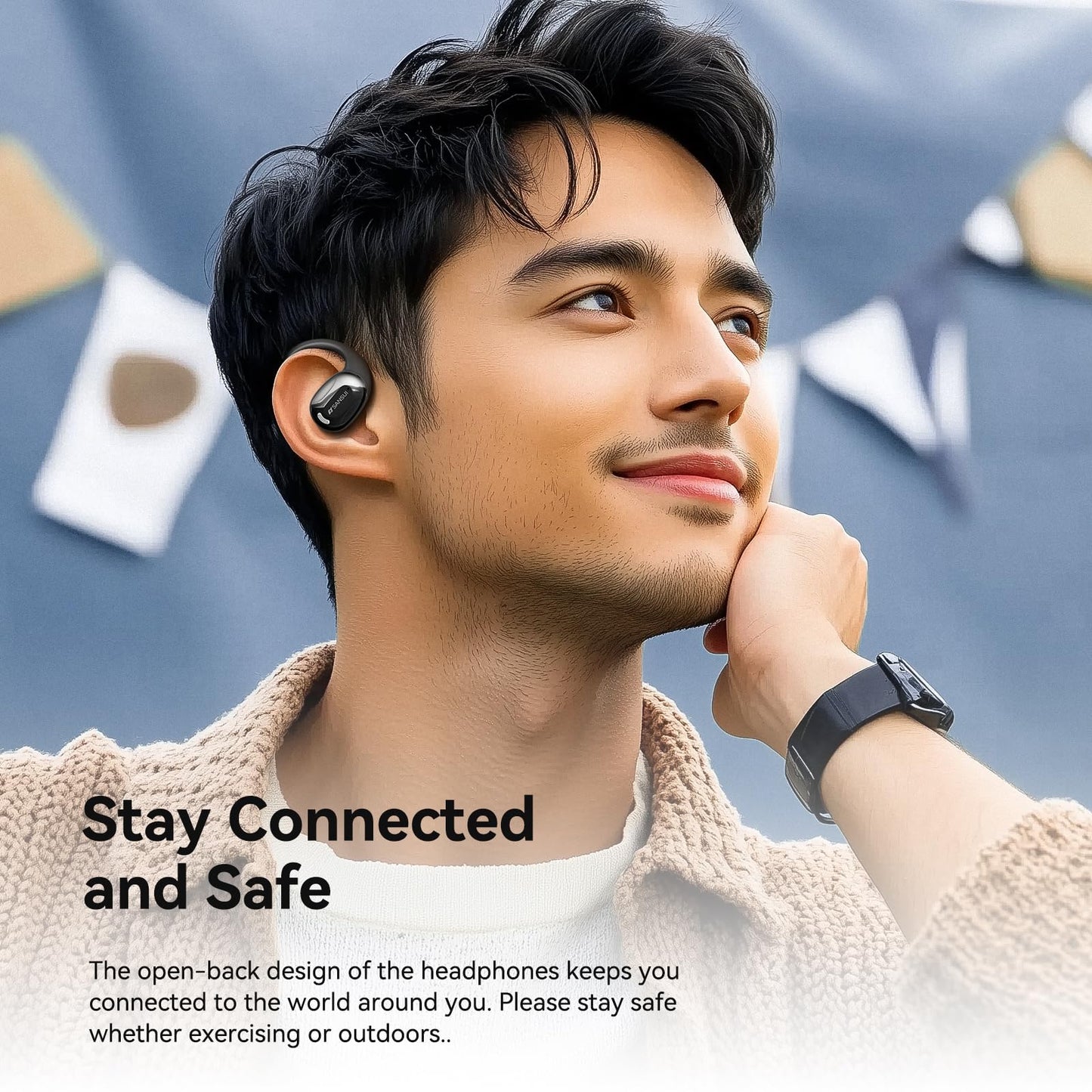 SANSUI Open Ear Headphones,Wireless Earbuds with Ergonomic Earhook,Bluetooth Headphones 5.4 with Noise Cancelling Mic,56H Playtime,IP55 Waterproof…