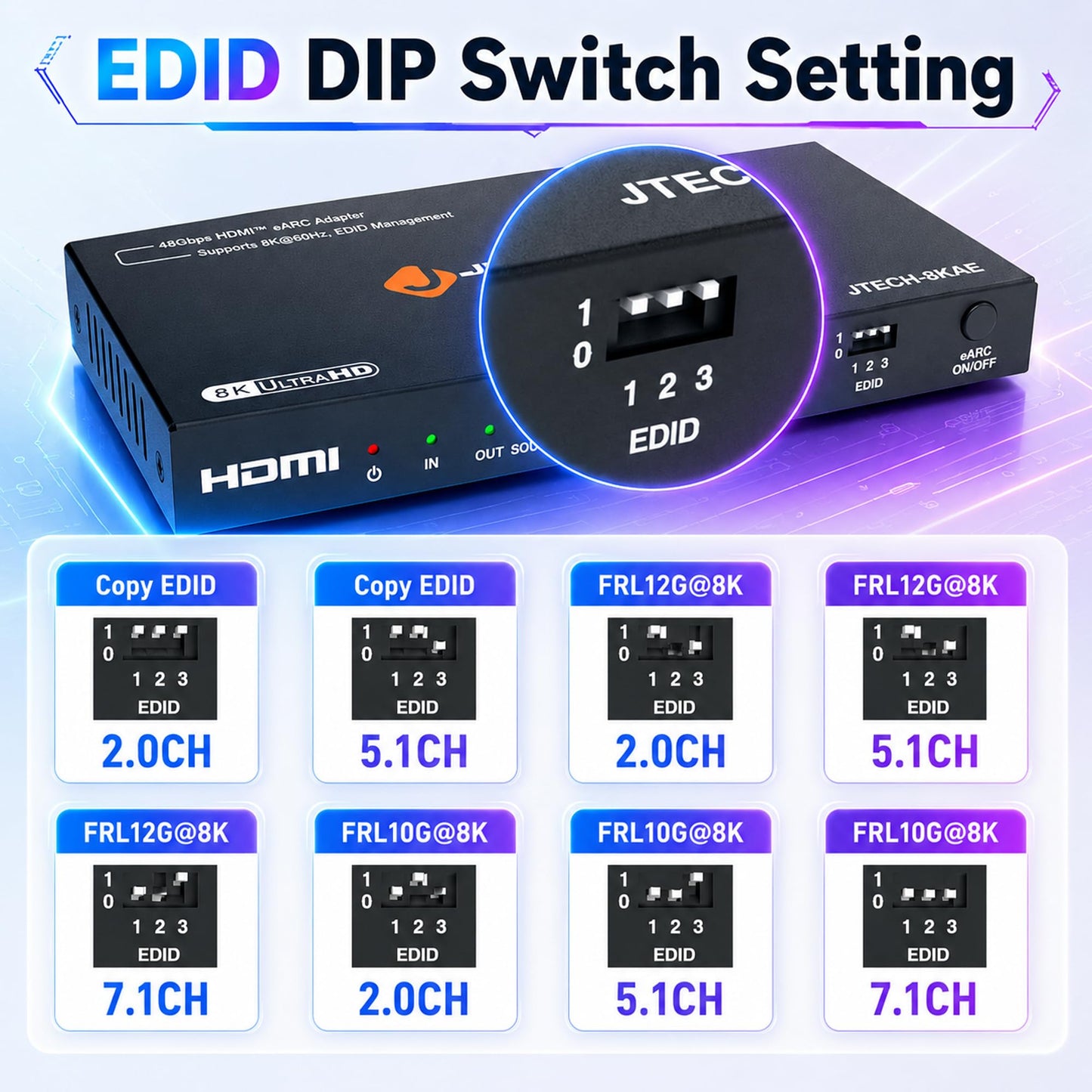 J-Tech Digital 8K HDMI Audio Extractor with eARC ARC 8K 60Hz 4K 120Hz, HDMI to Optical L/R Converter Adapter, HDCP 2.3 HDR CEC EDID [JTECH-8KAE]