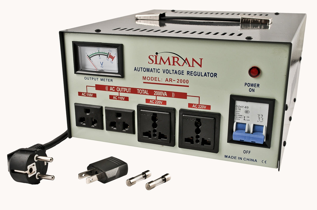 Simran AR-2000 Voltage Regulator Stabilizer with Built-in 110v-240V Step Up & Down Voltage Converter Transformer, 2000 Watt