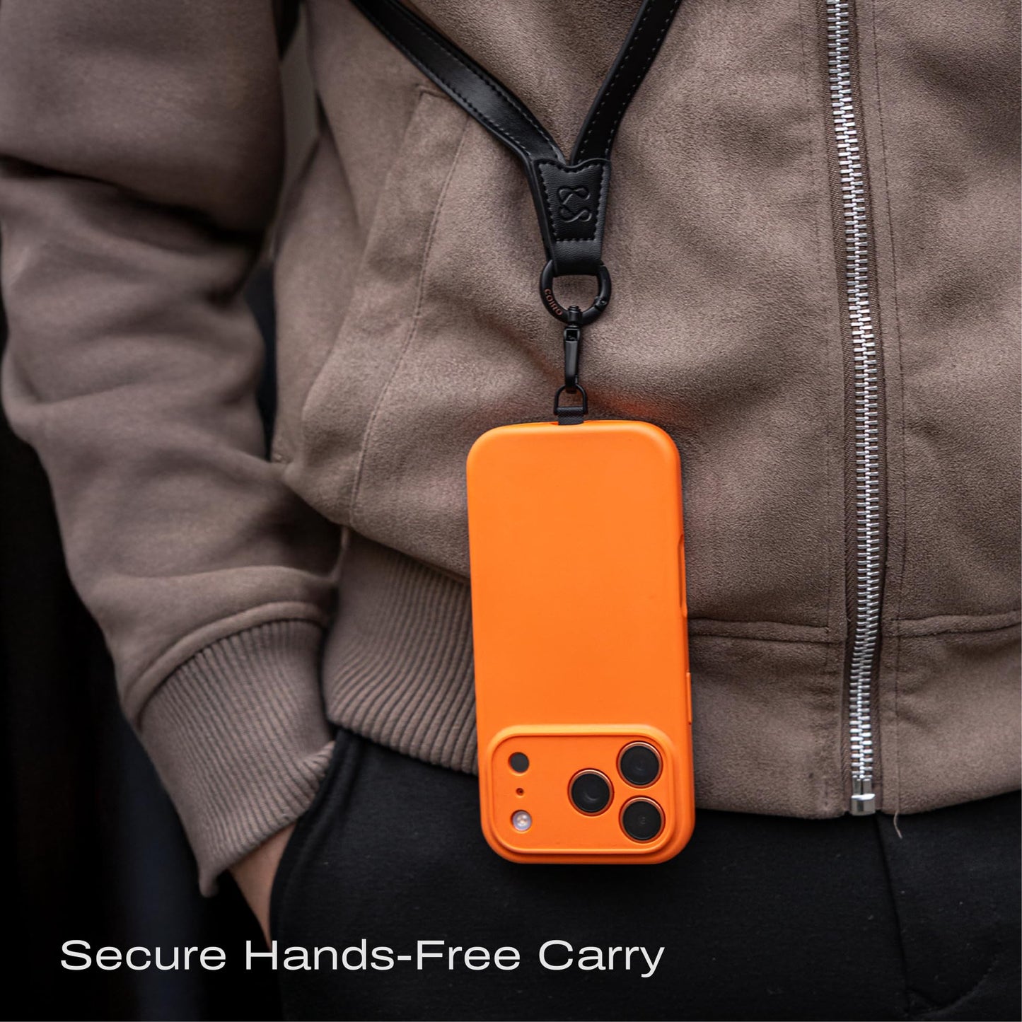 C Coiro Premium Leather Phone Strap Crossbody with 2 Tabs, Universal Adjustable Clip and Go Phone Strap, Neck Lanyard for Daily & Outdoor, Compatible