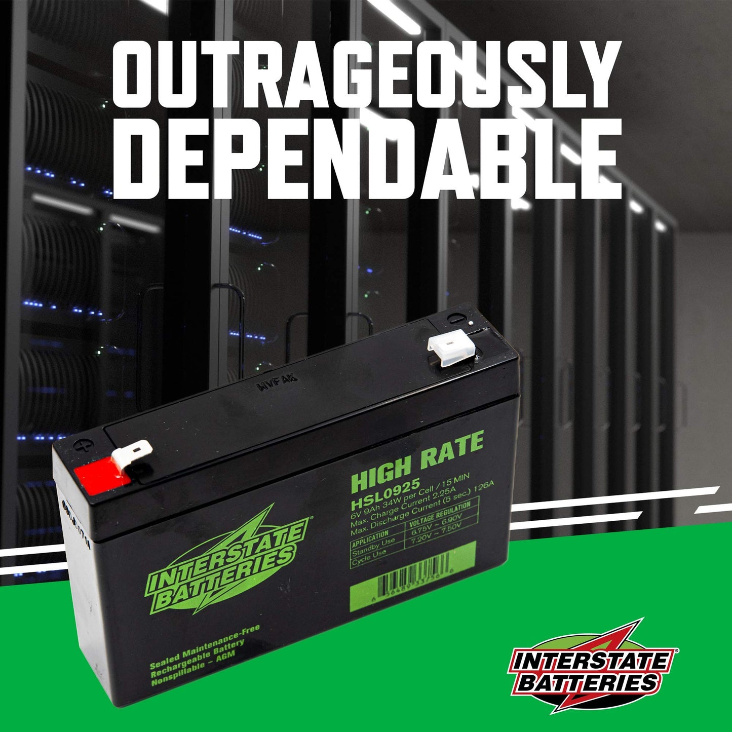 Interstate Batteries 6V 9Ah High Rate Battery (F2 Terminal) SLA AGM VRLA Rechargeable Replacement for UPS Backup Power, Cranking Systems, Lighting…