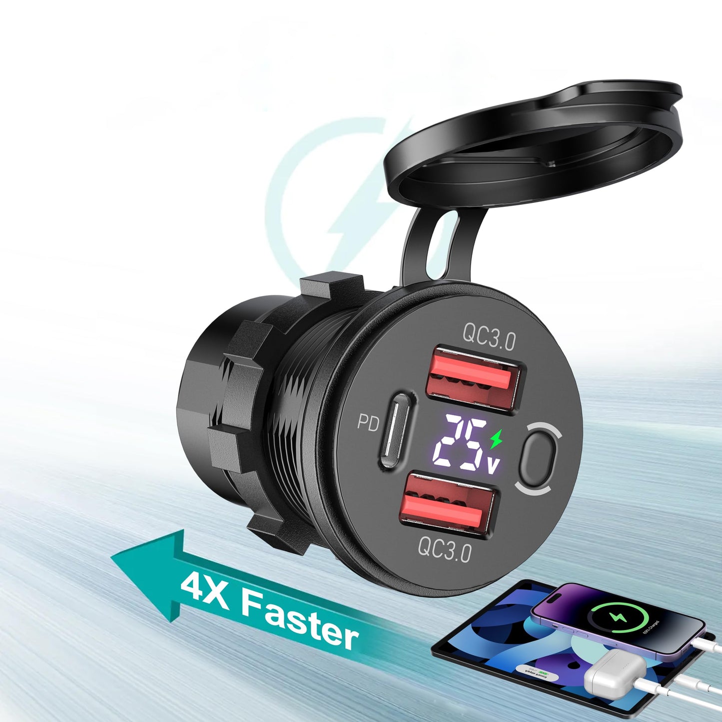 NEAWO USB Outlet 3 Port Car Charger, USB C Car Charger Quick Charge, PD & QC USB Port for Car, USB C Cigarette Lighter Replacement 12V-24V Socket