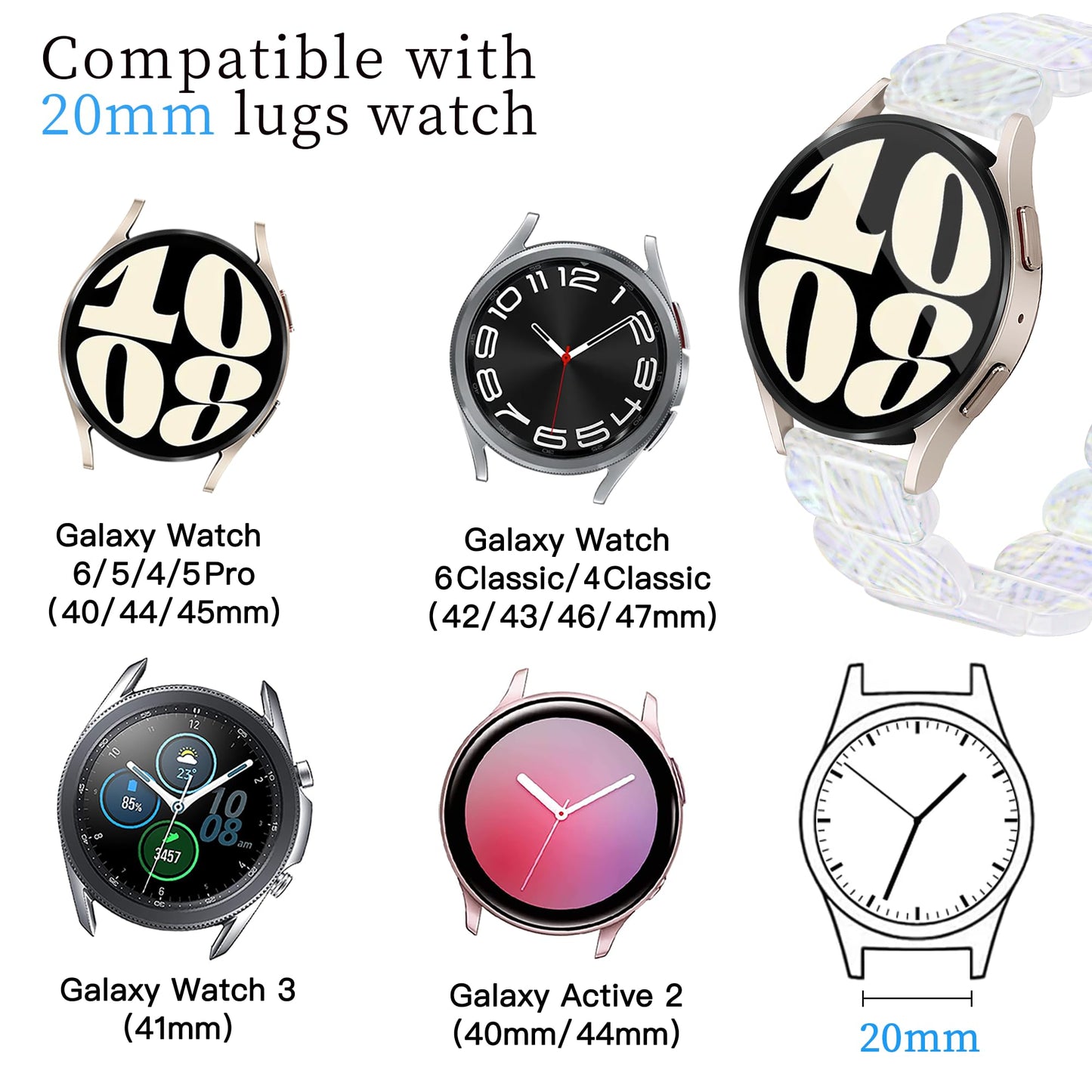 YGTIECS Compatible with Samsung Galaxy Watch 7 FE 6 5 4 40mm 44mm, 5 Pro 45mm, Watch 6 4 Classic 43/47mm 42/46mm, Watch 3 41mm, Active 2 40/44mm, 20mm