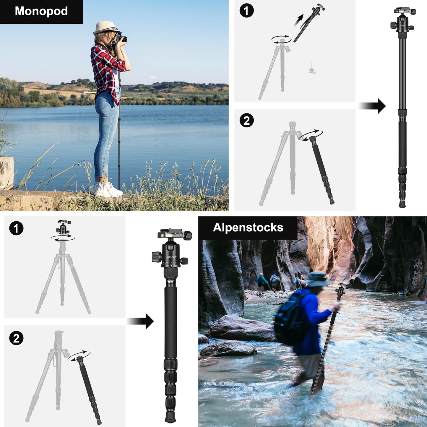 80/85 inches Heavy Duty Tripod for Camera and Phone, 85" Camera Monopod Tripods, DSLR Binoculars Spotting Scope Camcorders Video Tripod Stand, 360