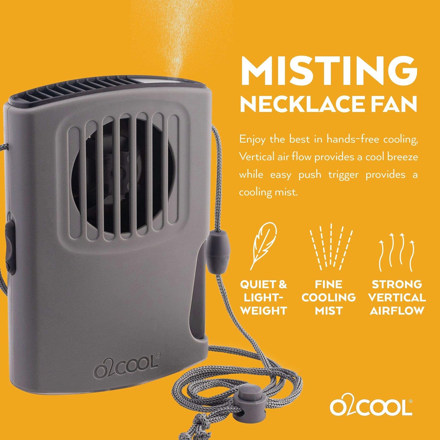 O2COOL Deluxe Misting Necklace Fan Battery Powered Travel Gray