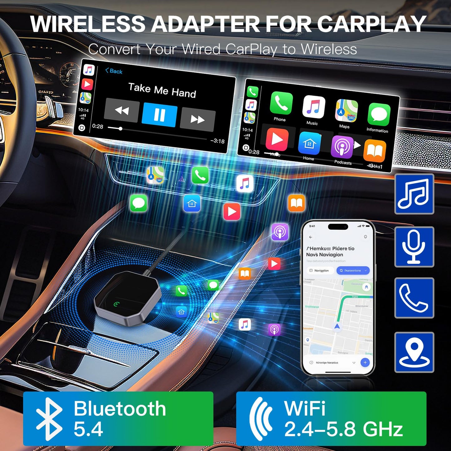 BLUMOST Wireless CarPlay Adapter for Apple iPhone [2026 Upgraded] - Convert Wired to Wireless CarPlay, Plug & Play, No Latency, Compatible with iOS