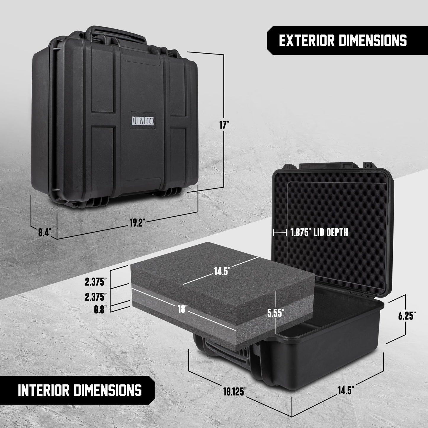Durabox All Weather Hard Case 19 x 17 x 8” - TSA Approved Hard Shell Travel Case with Customizable Foam for Cameras, Lenses, Laptops, Electronics