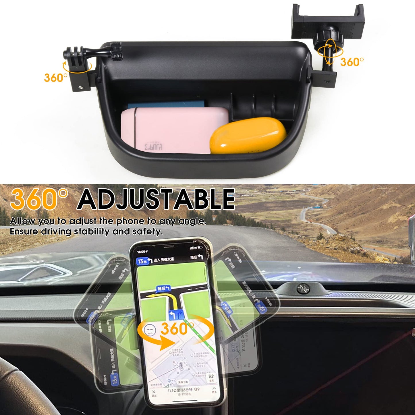 BESTAOO Dash Phone Holder Mount for Ford Bronco Sport 2021 2022 2023 2024 Accessories, Dashboard Center Console Dash Storage Tray Cell Phone Holder