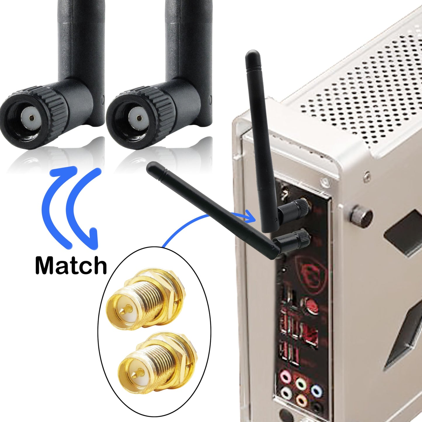 Rydocyee WiFi Antenna PC Bluetooth Antenna, WiFi 6 Dual Band 2.4Ghz 5Ghz 5.8Ghz 3dBi with RP-SMA Male (with No Pin) for Gaming Motherboard, RV Camera