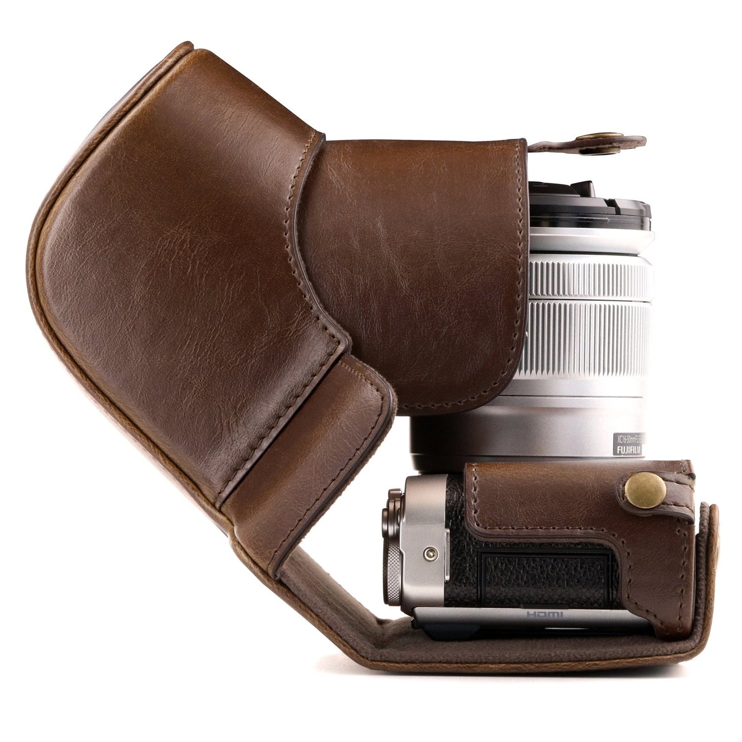 MegaGear "Ever Ready" Protective Leather Camera Case , Bag for Fujifilm X-A3, X-A2, X-A1, X-M1 Compact System with 16-50mm Lens (Dark Brown)