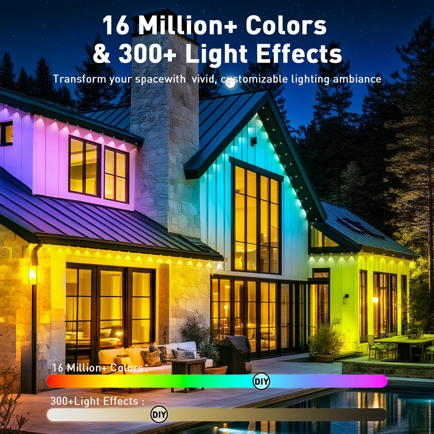YIBULAYIN 100FT Permanent Outdoor Lights, Smart RGB Eaves Lights with App/Remote Control, LED IP67 Waterproof Outdoor Lighting for Halloween Christmas