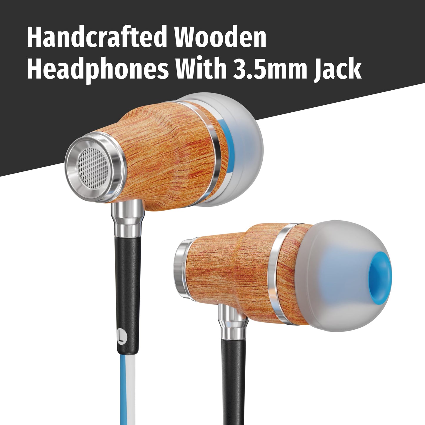 Symphonized Wired Earbuds 3.5mm Jack - Wooden Earphones with Mic & Volume Control, Plug In Ear Headphones Wire, Corded Ear Buds Wired Earbuds