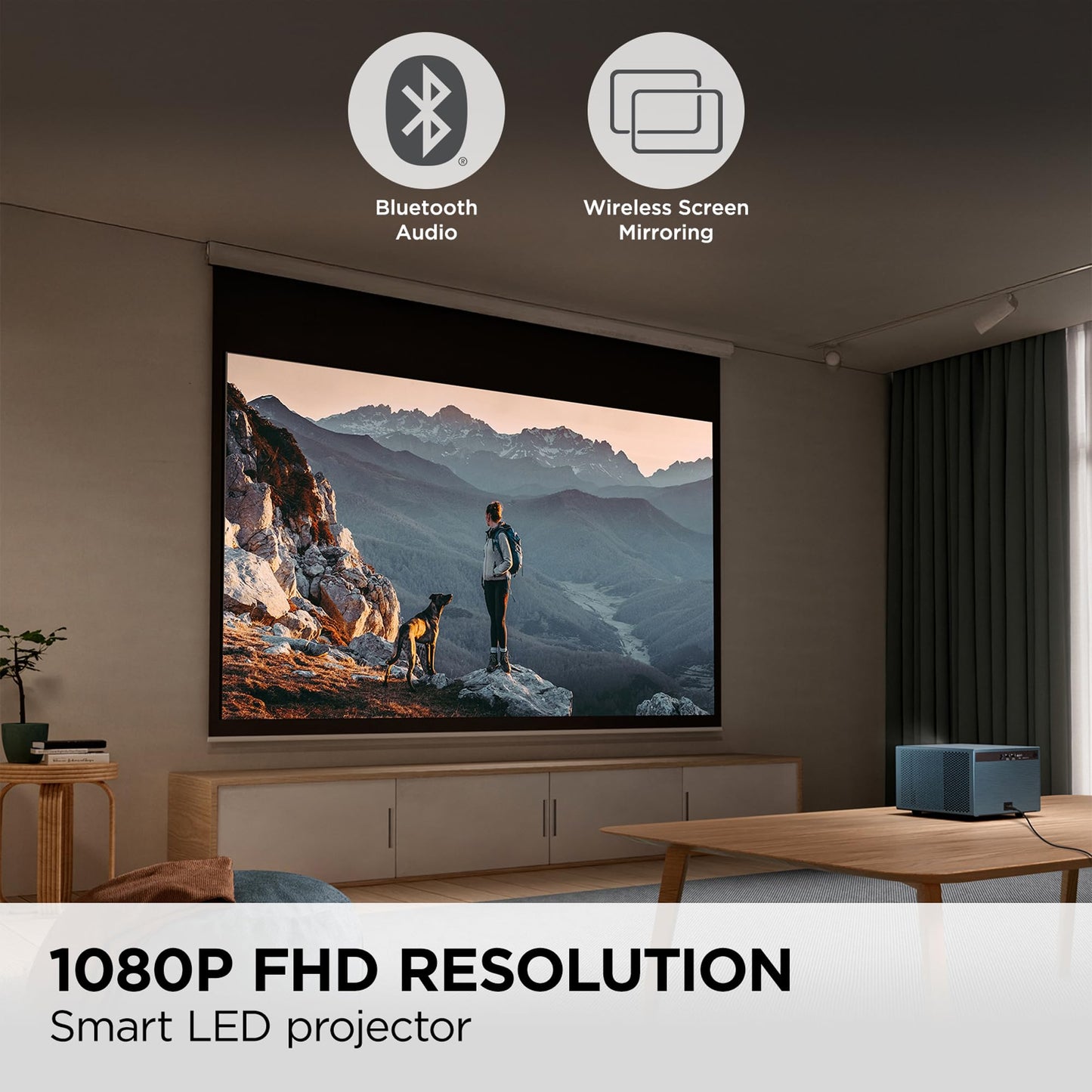 ViewSonic LX60HD 1080p LED Portable Projector with Built-in Google TV, H/V Keystone, Auto Focus, Bluetooth, and Wi-Fi for Smart Home Theater