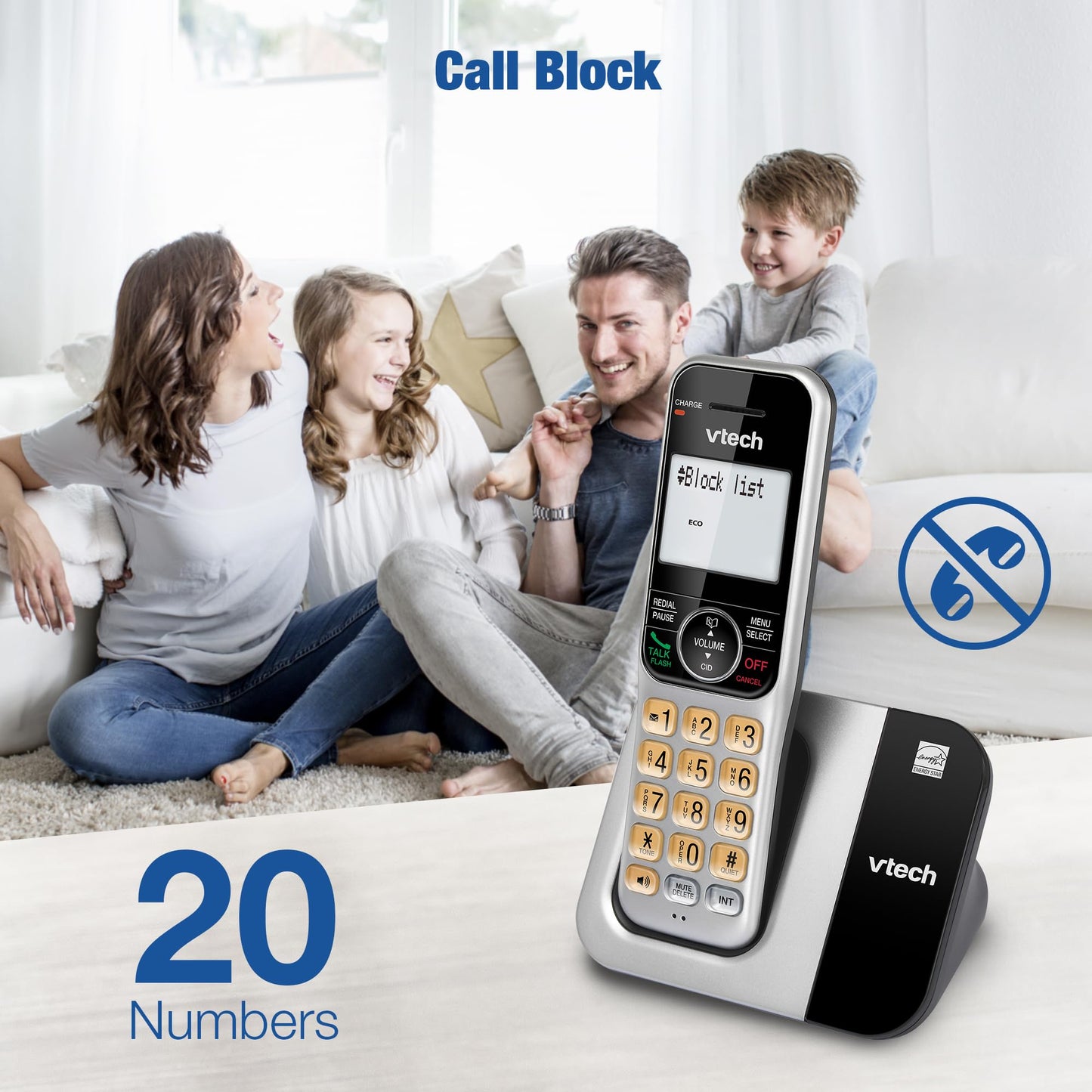 VTech 2-Handsets Cordless Phone System for Home with Call Block, Large Display & Buttons, Backlit Screen, Full-Duplex Speakerphone, Caller ID/Call