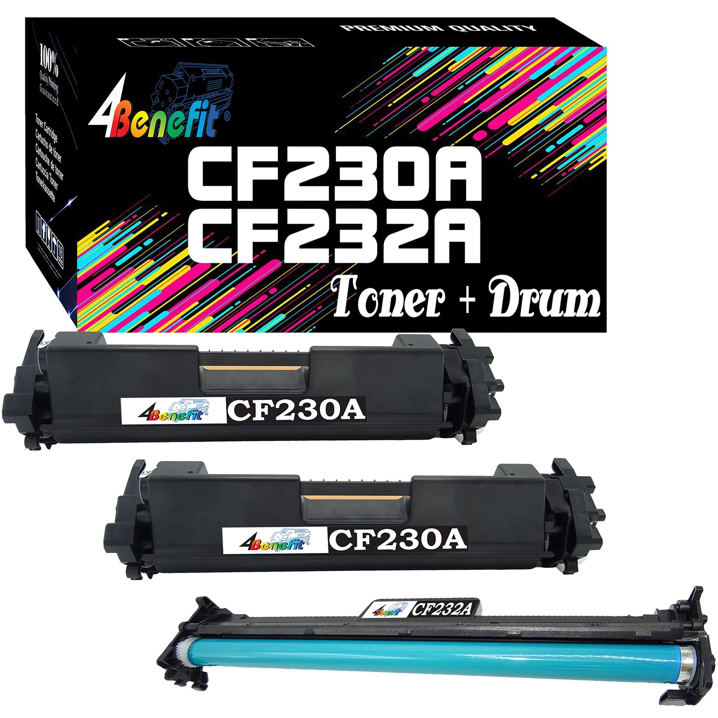 3-Pack 4Benefit Toner/Drum Compatible HP 30A CF230A Toner Cartridge and CF232A Drum Unit Bundle Replacement for HP Pro M203dw M203d M203dn M203 MFP