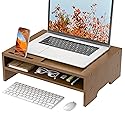 Monitor Stand Riser with Storage Organizer Desktop with Cooling Holes Bamboo Laptop Riser Shelf for Office and Home Use 16.7x11.8x5 inch (Walnut)
