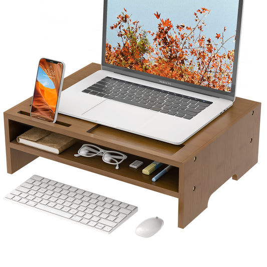 Monitor Stand Riser with Storage Organizer Desktop with Cooling Holes Bamboo Laptop Riser Shelf for Office and Home Use 16.7x11.8x5 inch (Walnut)