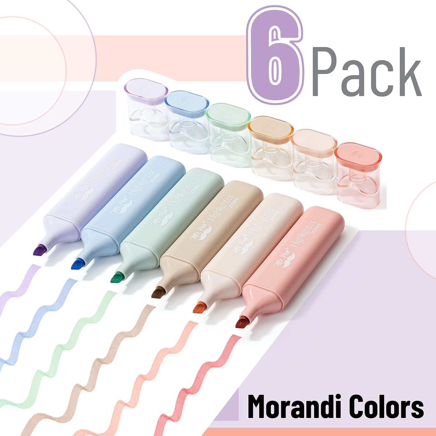 Mr. Pen- Aesthetic Highlighters, 6 Pack, Morandi Colors