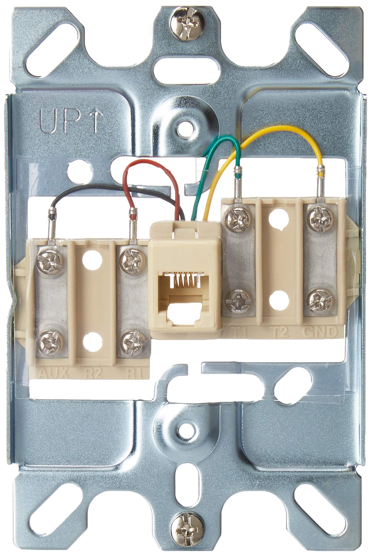 Leviton Telephone Wall Phone Wallplate Surface Mount Jack, 1 Modular 6P4C Jack, Screw-Down Connection, Stainless Steel, C0256-SS