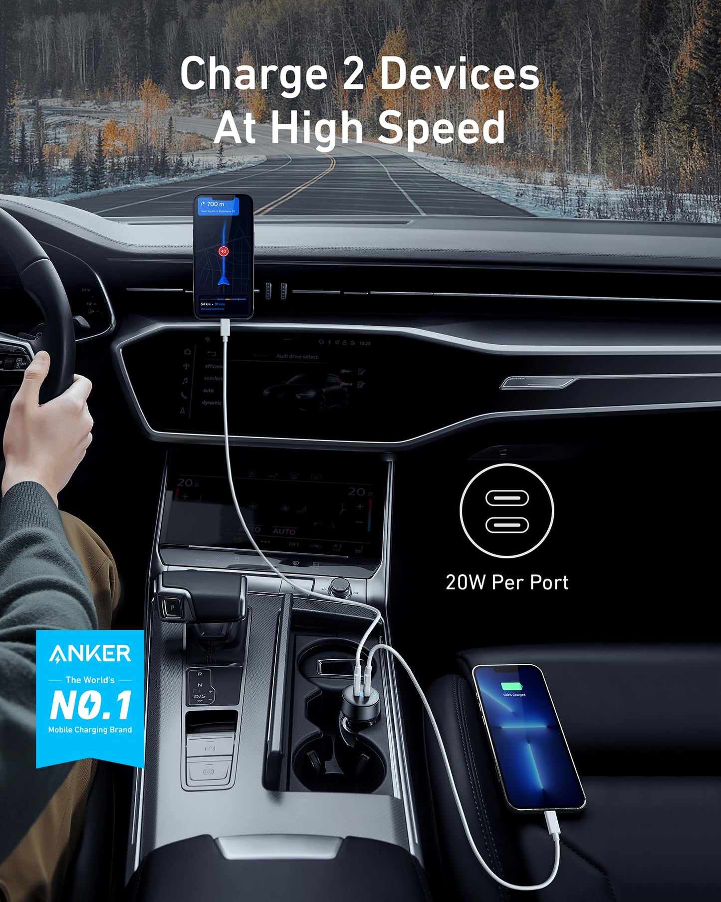 Anker USB C Car Charger, 40W 2-Port PowerIQ 3.0 Type C Adapter, iPhone 17 Car Charger, PowerDrive III Duo with Power Delivery for iPhone 17/17 Pro