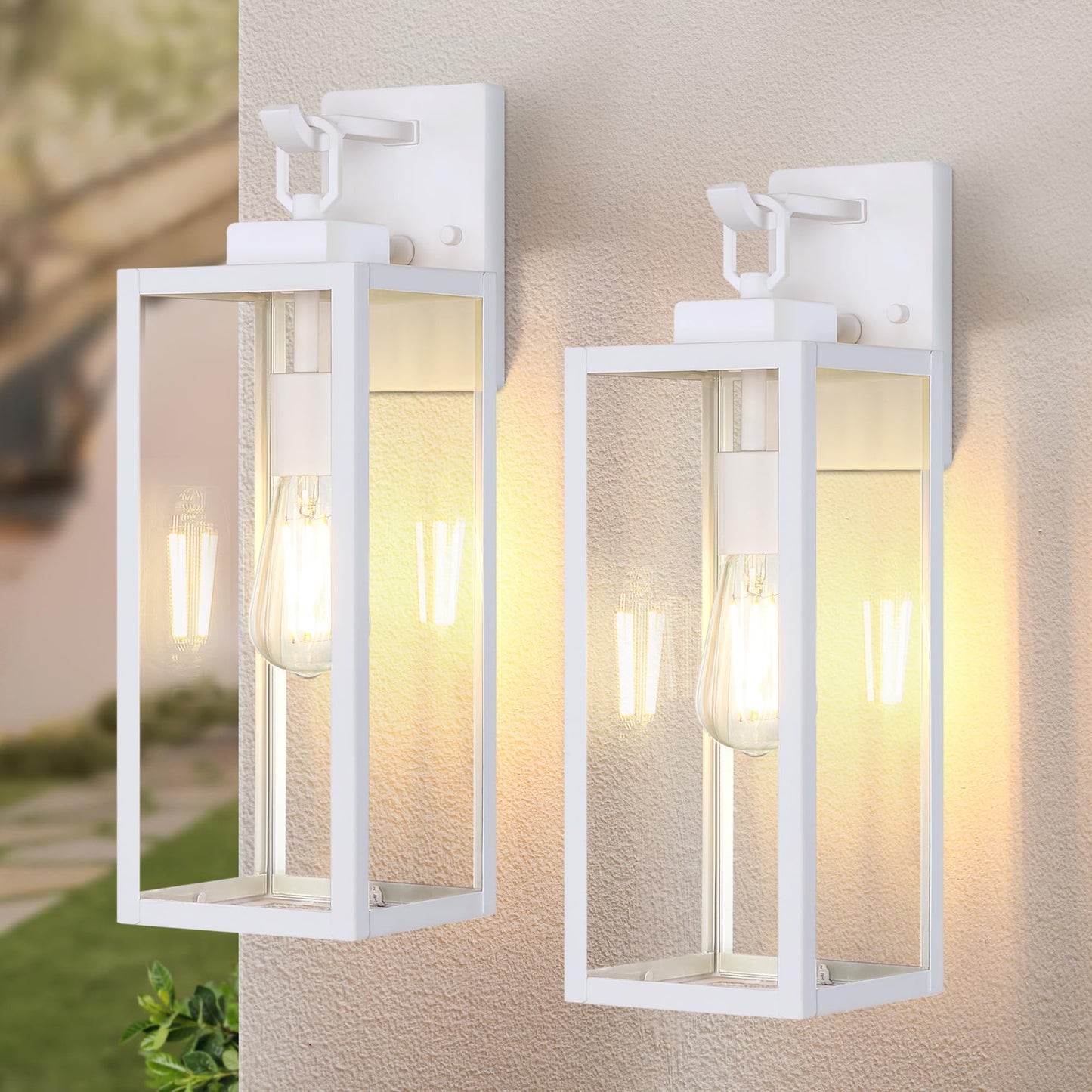 GRUENLICH Outdoor Wall Light Fixtures, 18 Inch White Exterior Waterproof Porch Sconce Lighting with E26 Socket & Tempered Glass, Double Extra Large