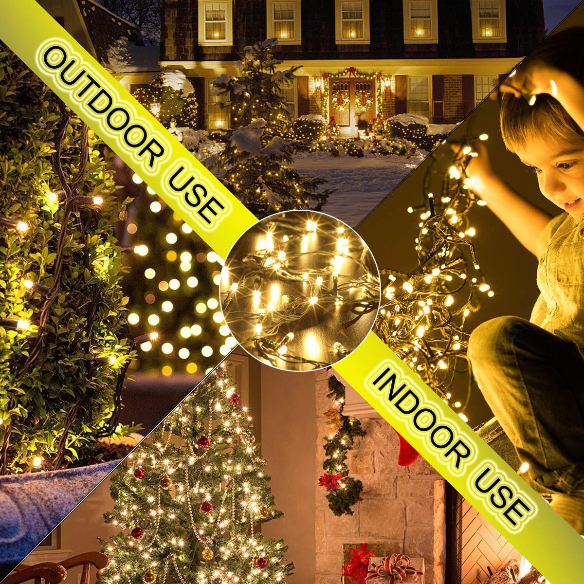 Indoor Christmas String Lights - 220 LEDs 82ft/25m Memory Function 8 Modes End-to-End Plug in Outdoor Waterproof Decorative Fairy Twinkle Xmas Lights