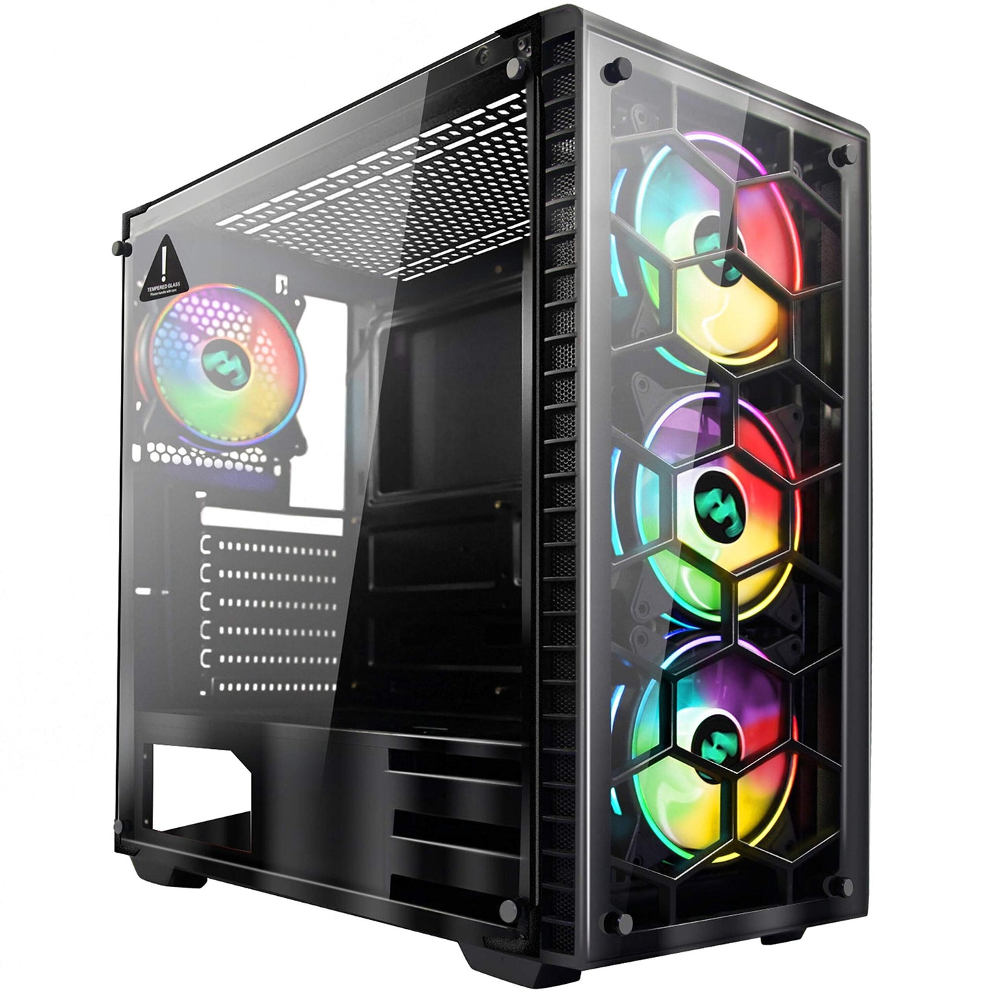 MUSETEX Mid Tower Case, ATX Case RGB LED Fans/Gaming Case PC Side Window Panel & 4 Dual Light Loop Fans Pre-Installed, Computer Case USB 3.0 Port,2 x