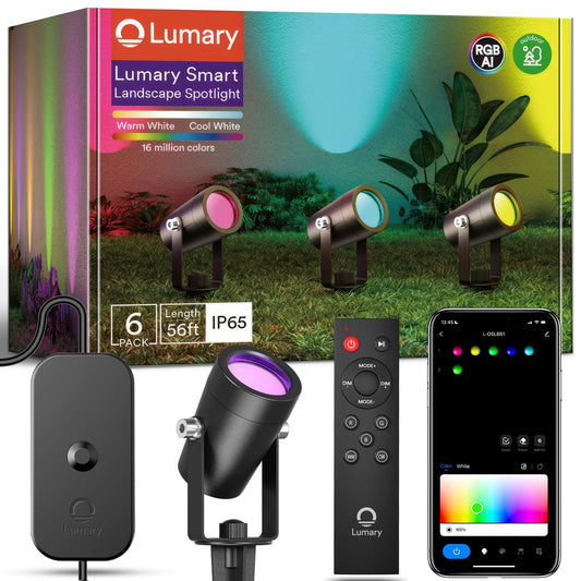 Lumary Smart Landscape Lights Gen2, 6-Pack 56FT RGB+AIWW Outdoor Spotlights, Color-Changing LED Pathway Lights for Yard, Garden, Patio, Compatible