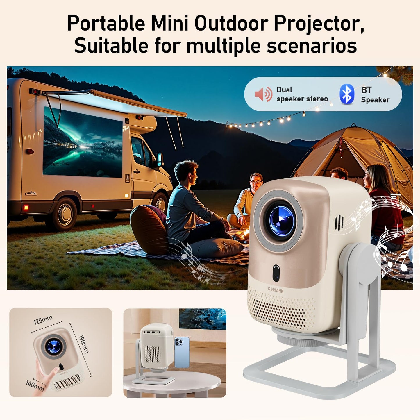40"-120" Smart Mini Projector with Android TV, 4K Supported 1080P Portable Outdoor Movie Projector, Auto Keystone, WiFi 6 & Bluetooth 5.2