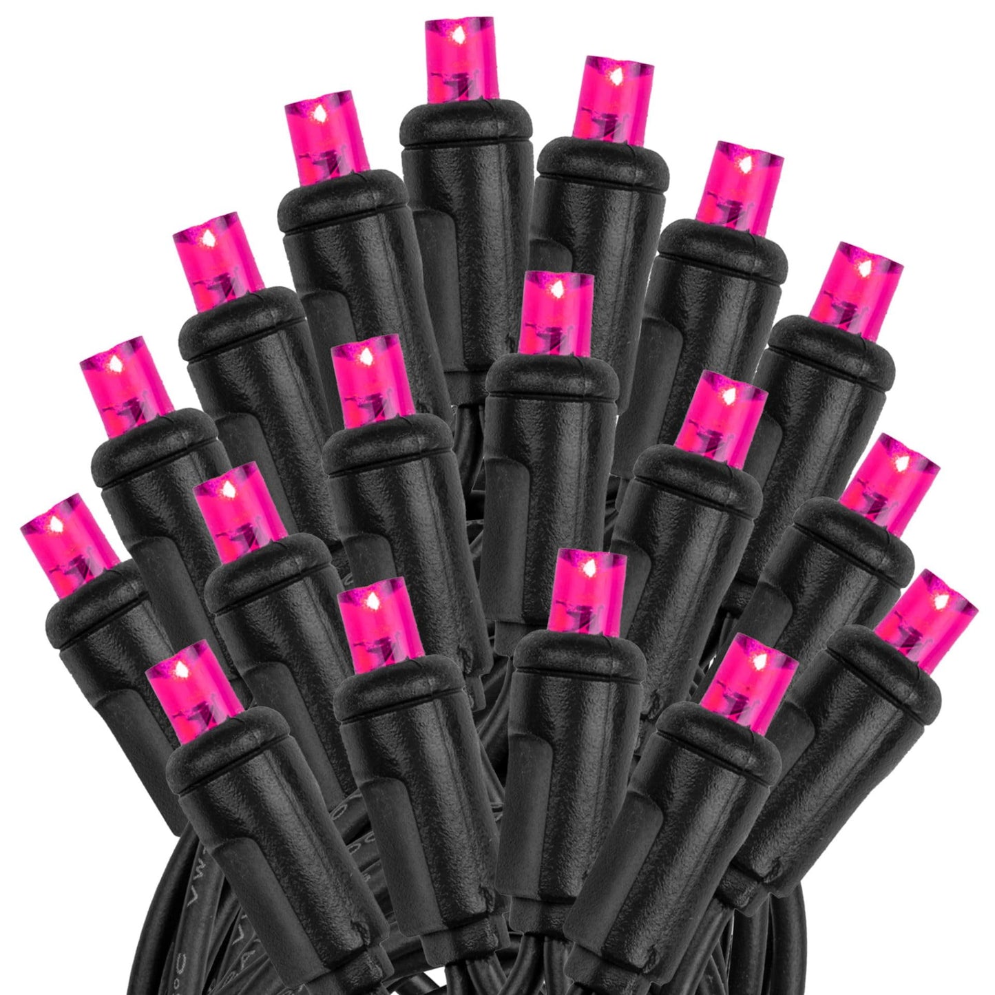 Novelty Lights 25ft Christmas String Lights, 50 Pink LED Bulbs on Black Wire, 6" Spacing, Connectable Indoor Outdoor Commercial Grade Lighting