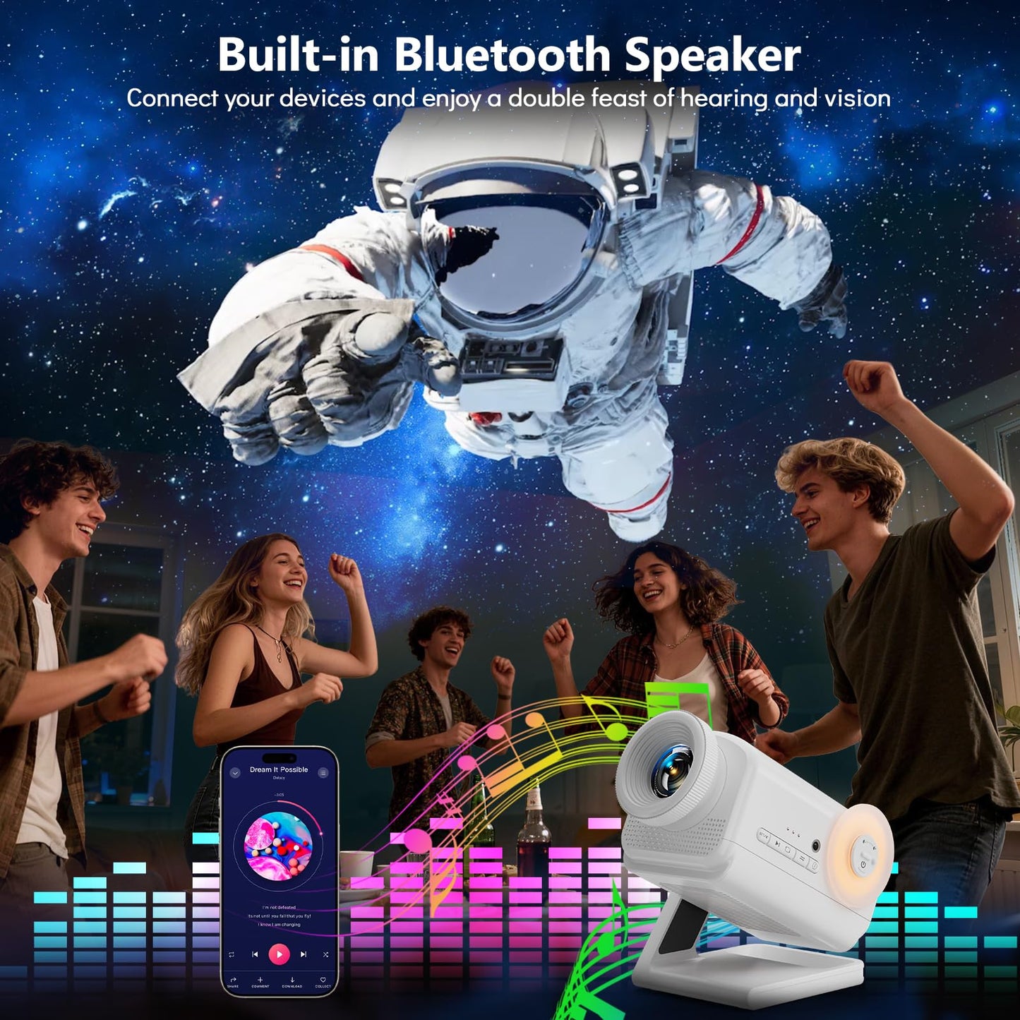 Rossetta 3D Projector, 60 Themes HD 3D Galaxy Projector with Bluetooth Speaker & Remote, 1H/2H Timer, Space Projector Night Light for Kids Bedroom