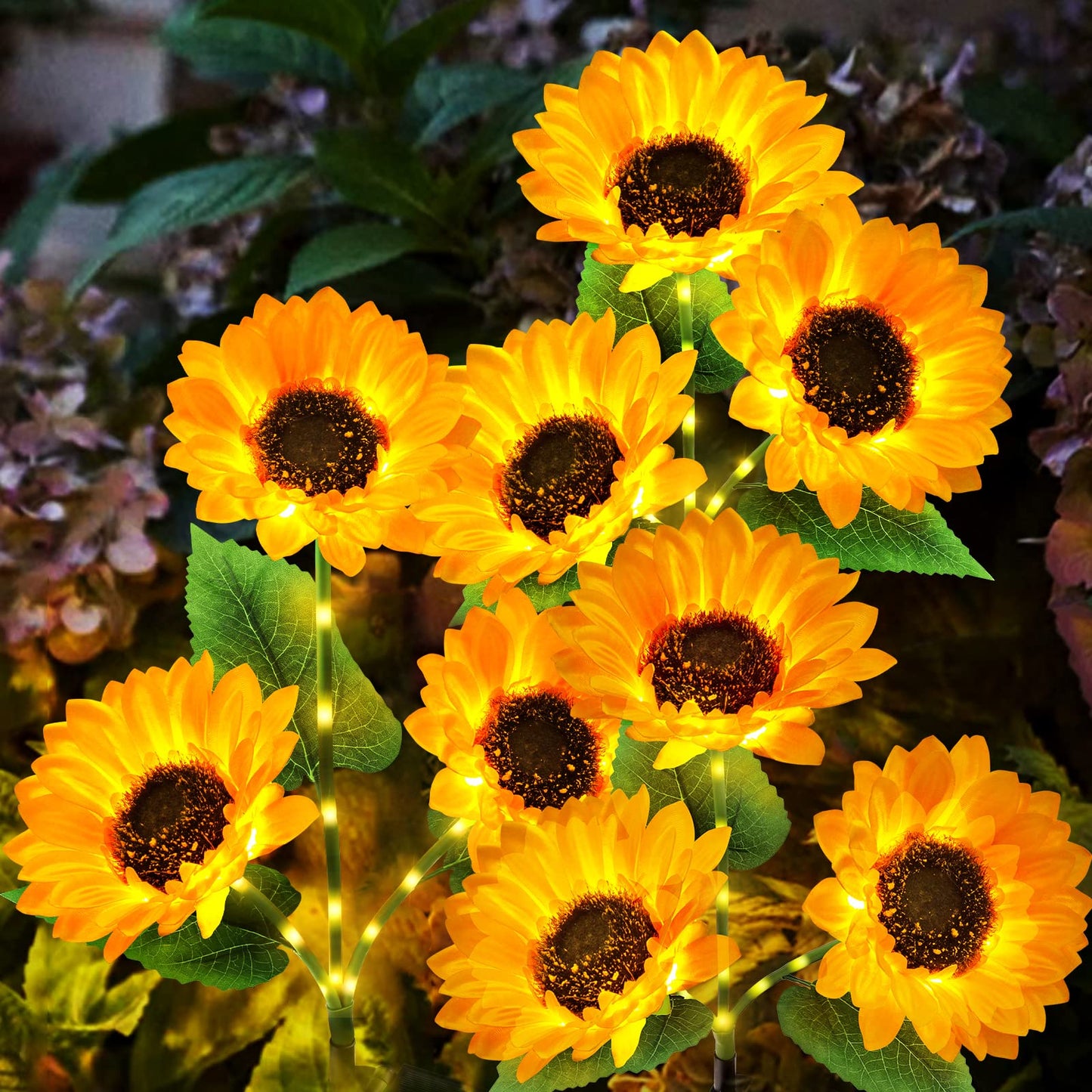 KOOPER Solar Lights Outdoor Garden Decor - Upgraded 3 Pack Solar Garden Lights with 9 Bigger Sunflower Lights, Solar Flowers Outdoor Waterproof
