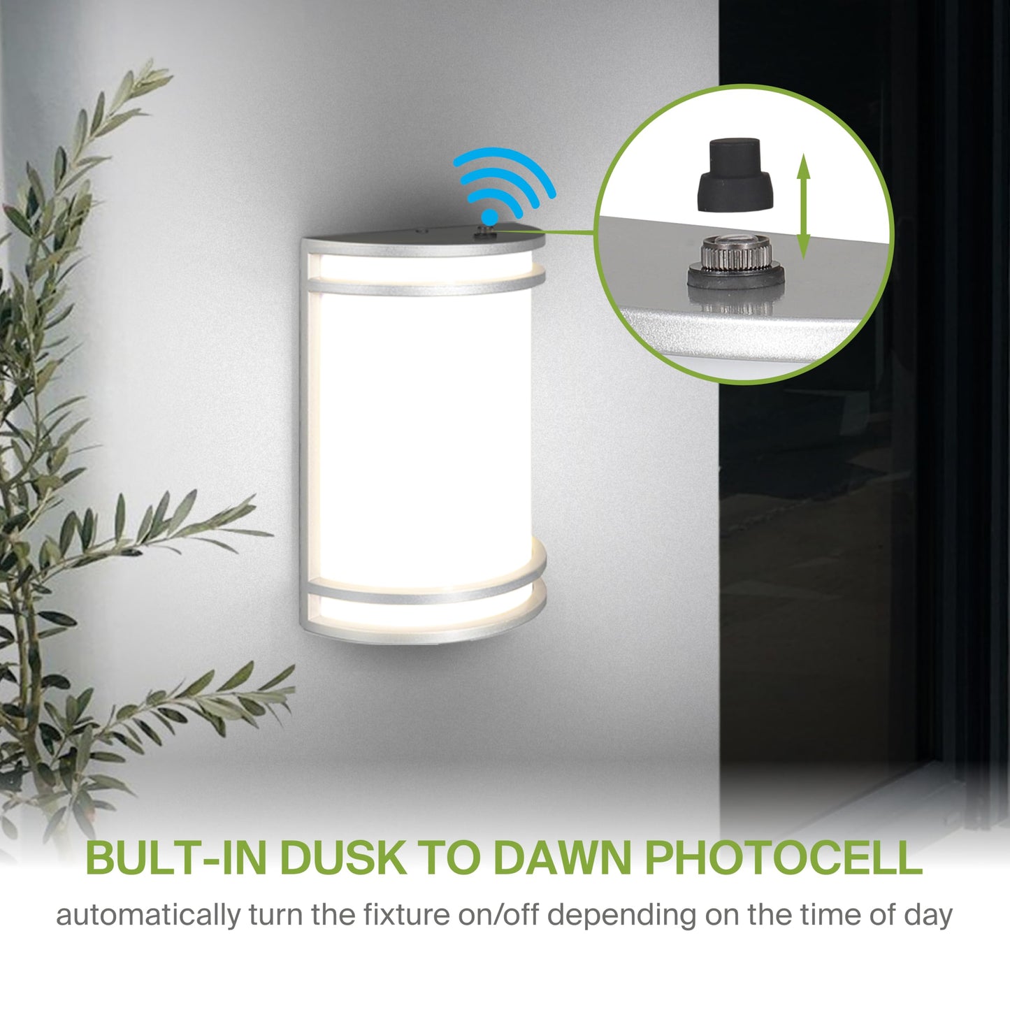 ASD 10 Inch Dusk to Dawn LED Outdoor Sconce Lights - 15W 120-277V 3000K-5000K Nickel Exterior Lighting Fixtures, Dimmable Exterior Lights for House
