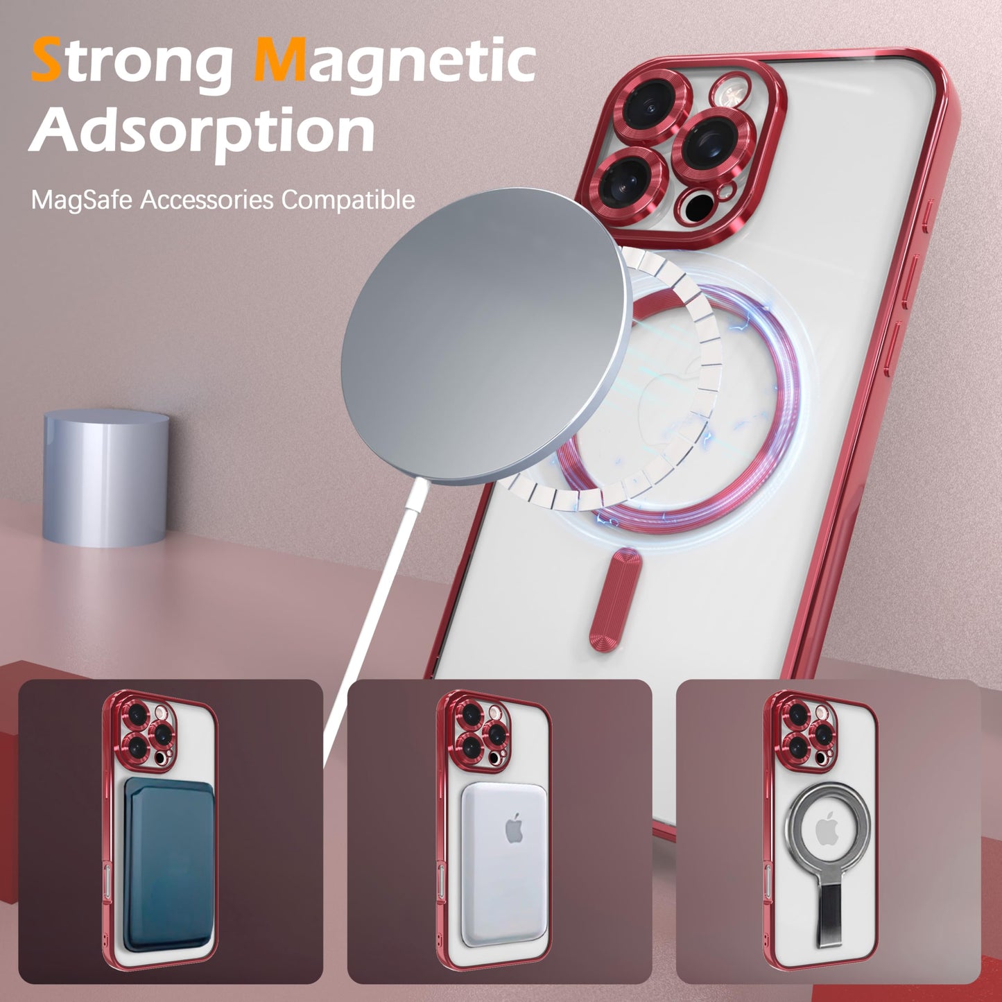 IAIYOXI Magnetic Clear Case for iPhone 15 Pro with Full Camera Lens Protection,Compatible with MagSafe,Plating Soft TPU Phone Case,Anti-Scratch