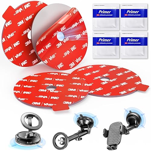 Adhesive Sticky for Car Phone Mount: 4 Pcs 75mm Double Sided Pad with Adhesion Promoter for Suction Cup Holder - Heat Resistant Replacement Tape
