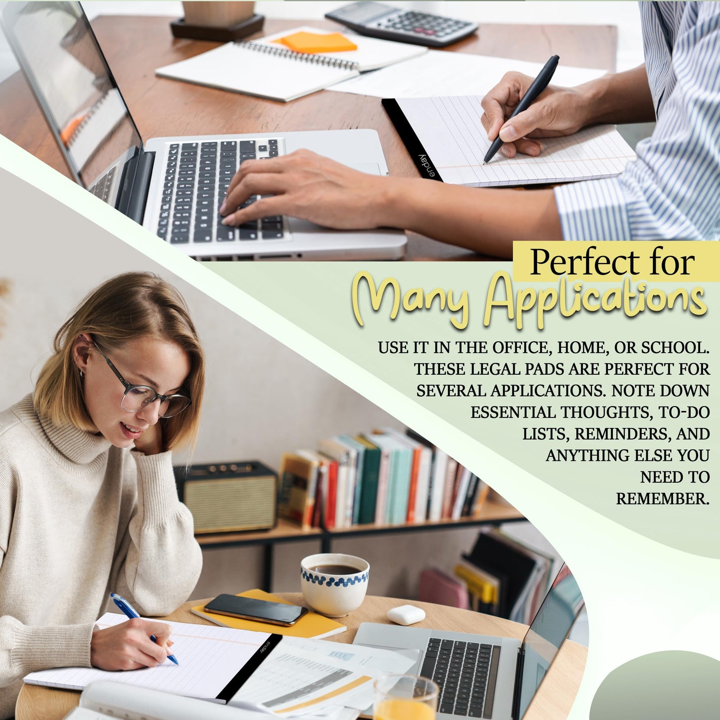 Enday Legal Pads 8.5 x 11 Inch, (12 Pack) 50 Sheets per Notepad, White Note Pads, Legal Ruled Writing Pad with Perforated Pages, White Paper Legal Pad