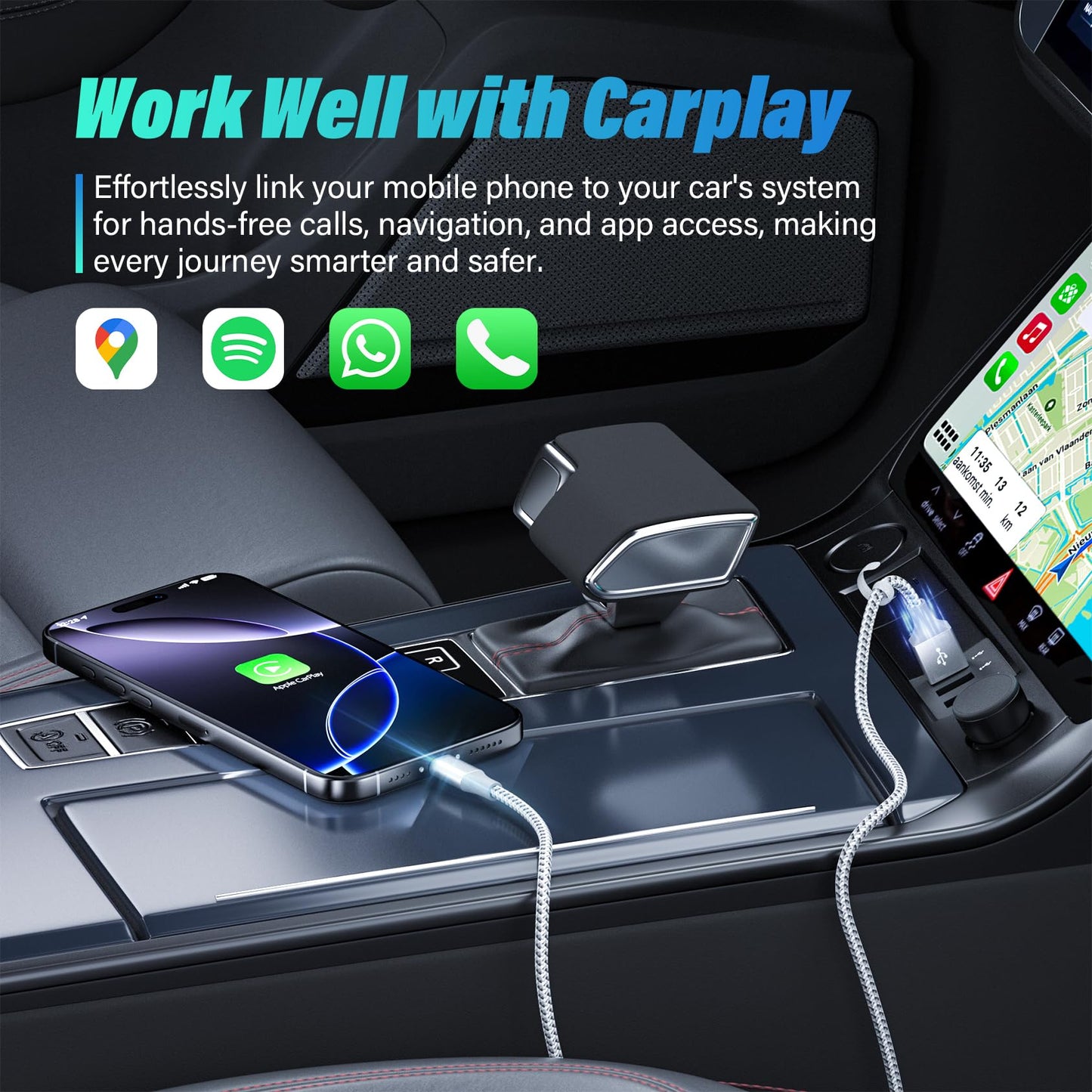 SwaggWood Car Carplay for iPhone 17/16/15 Charger Cord 2Pack [3FT+6FT] Charging Cord,USB A to USB C Charging Cable for CarPlay USBC Cord for iPad Pro