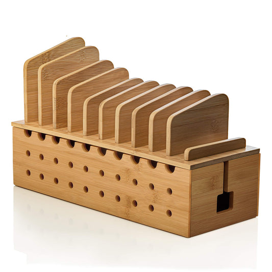 Prosumer's Choice Multi Device Charging Station - Bamboo Charging Dock and Cord Organizer for 10 Devices - Bamboo Desk Organizer Rack with Cable Box