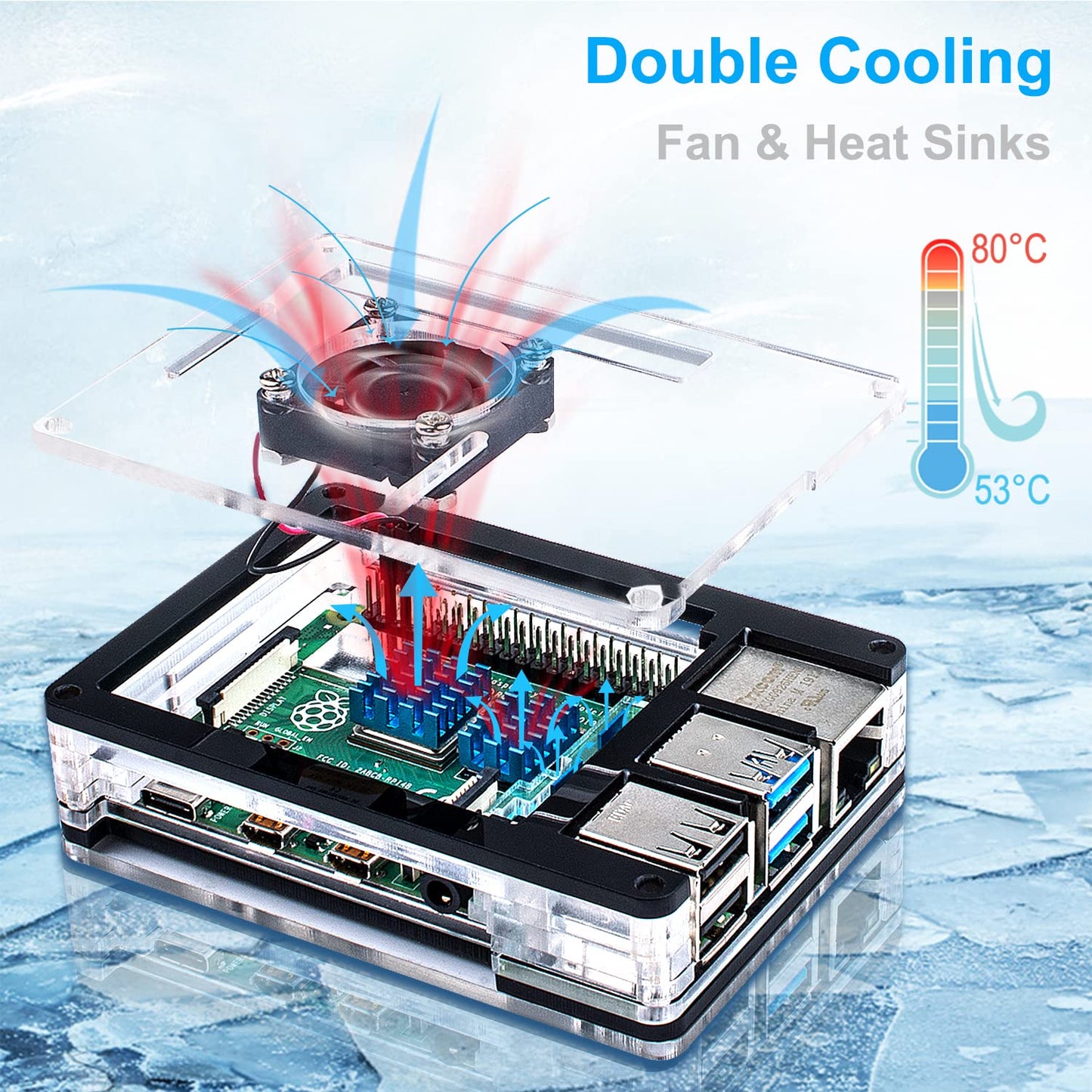 Miuzei Case for Raspberry Pi 4 with Fan Cooling Pi 4B Case with 5V 3A Power Supply, 4 pcs Aluminum Heatsinks Support Pi 4 Model B 8gb/4gb