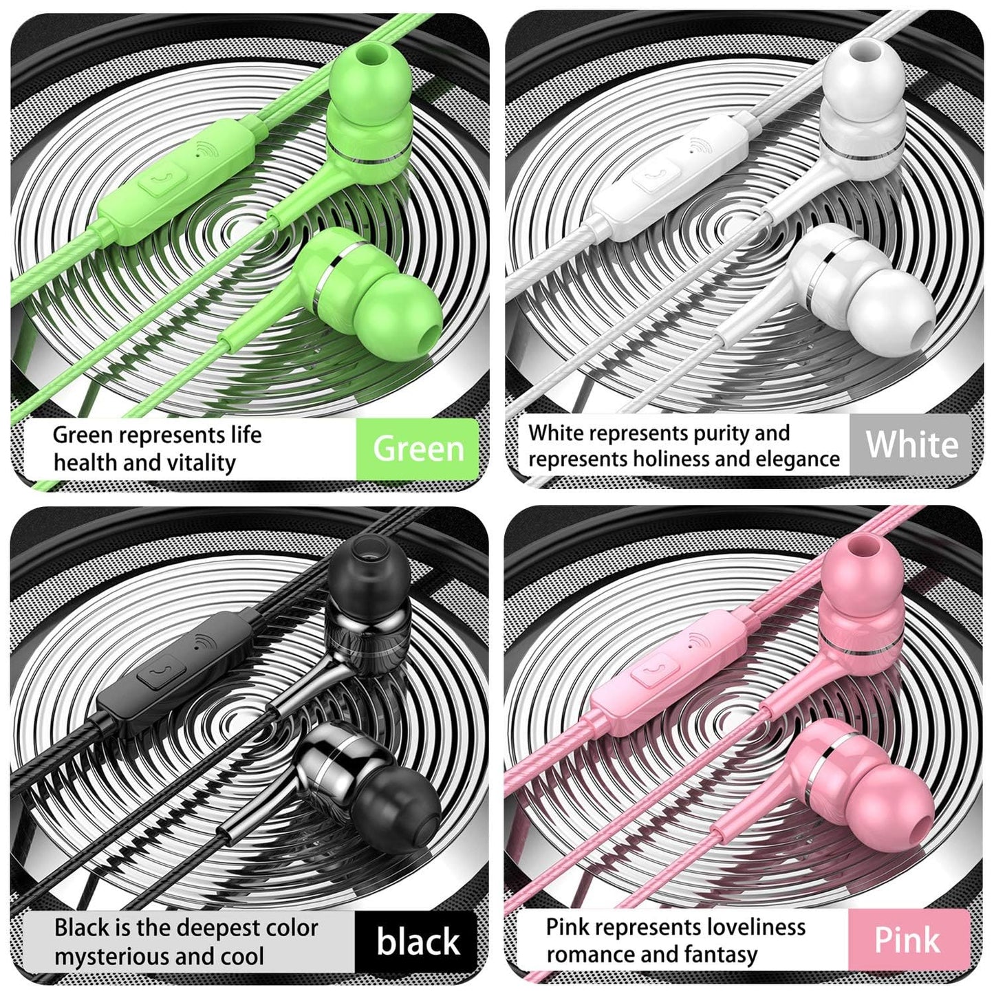 4 Packs Wired Earbuds with Microphone,Earbuds Headphones Tangle Free,in Ear Earbud Deep Bass Clear Sound,Noise Isolating,Fits Earphones 3.5mm Jack