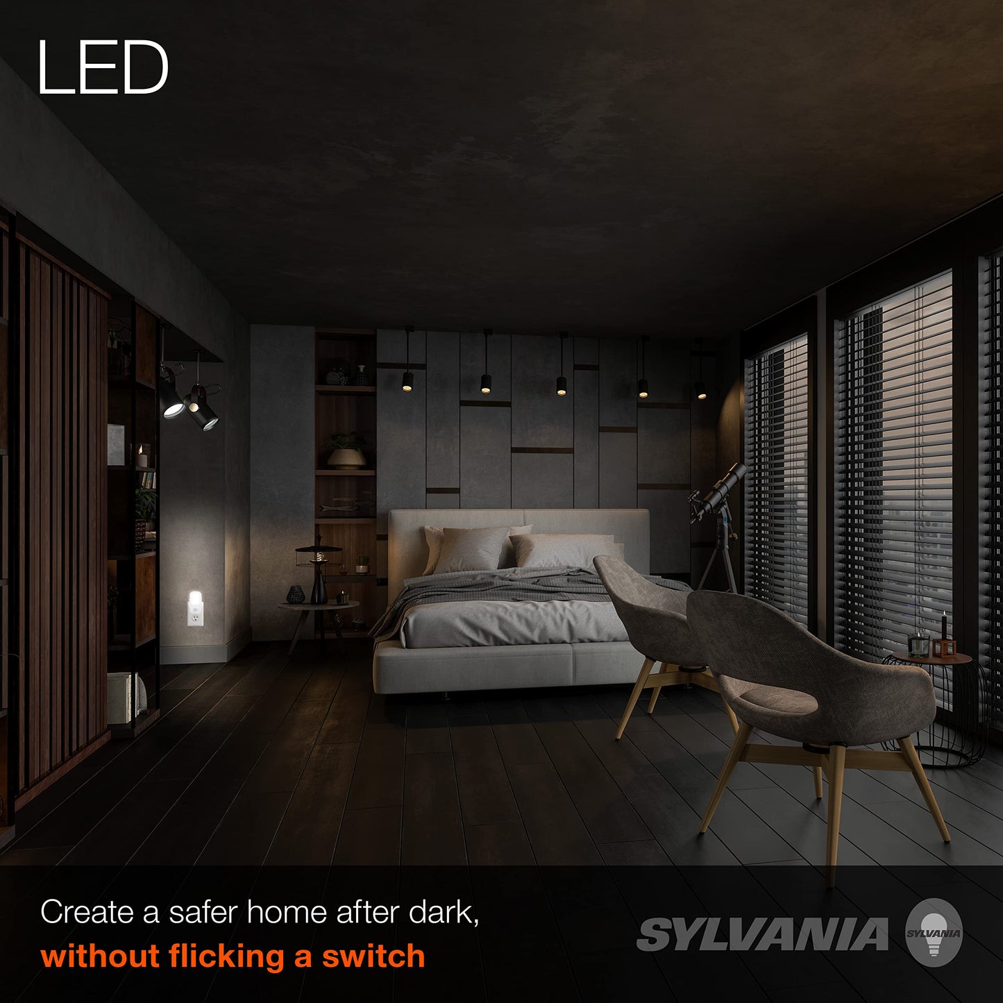 LEDVANCE Sylvania LED Mini Automatic Plug-in Night Light with Sensor, Motion Activated, Dusk to Dawn, Warm White, Plug-in Type - 1 Pack (64988)